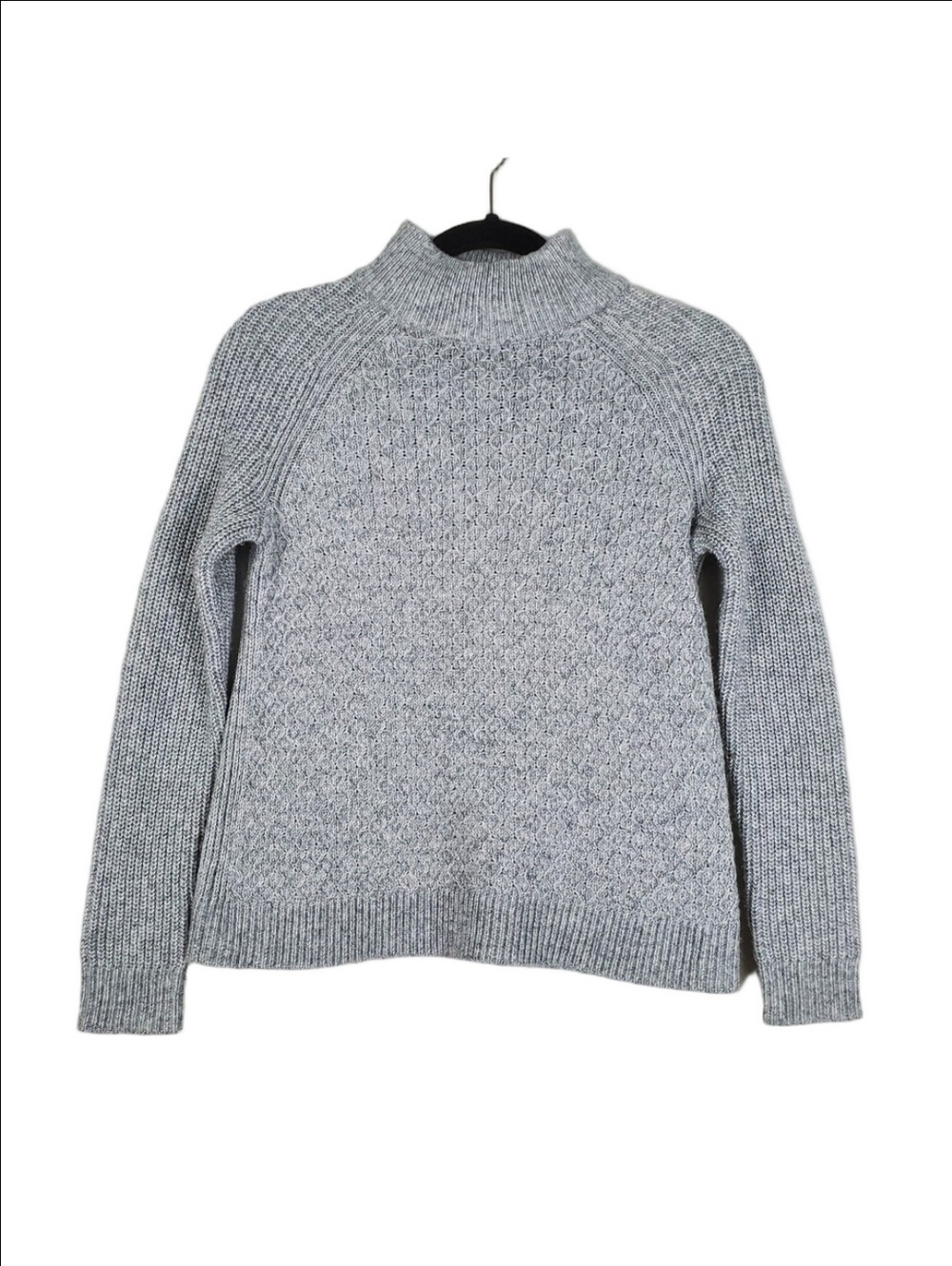 Talbots Petite Small Women's Light Gray Mock Neck Knit Sweater Wool Blend